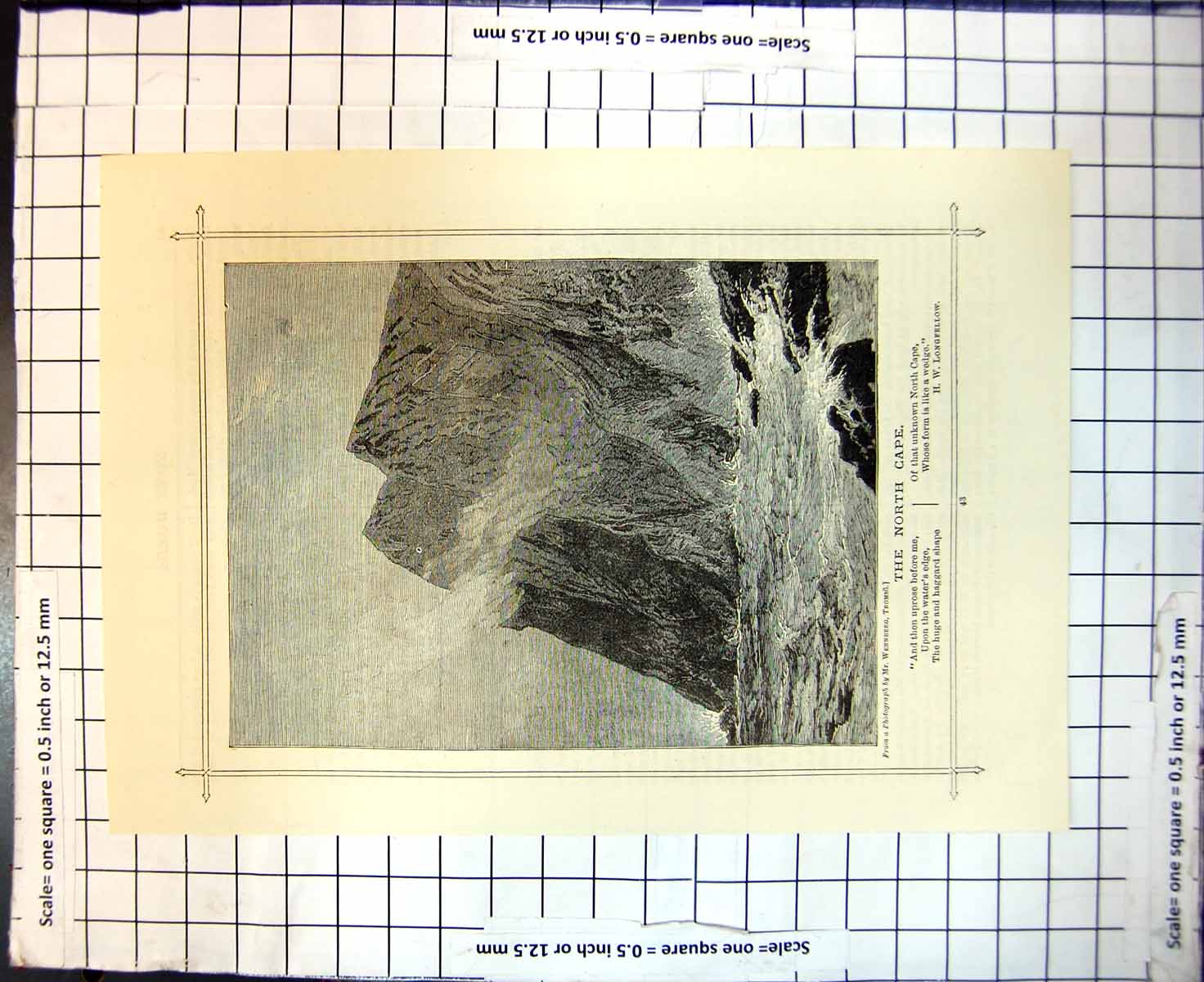 Original Old Antique Print North Cape Waters Edge Rugged Cliffs Wedge 1888