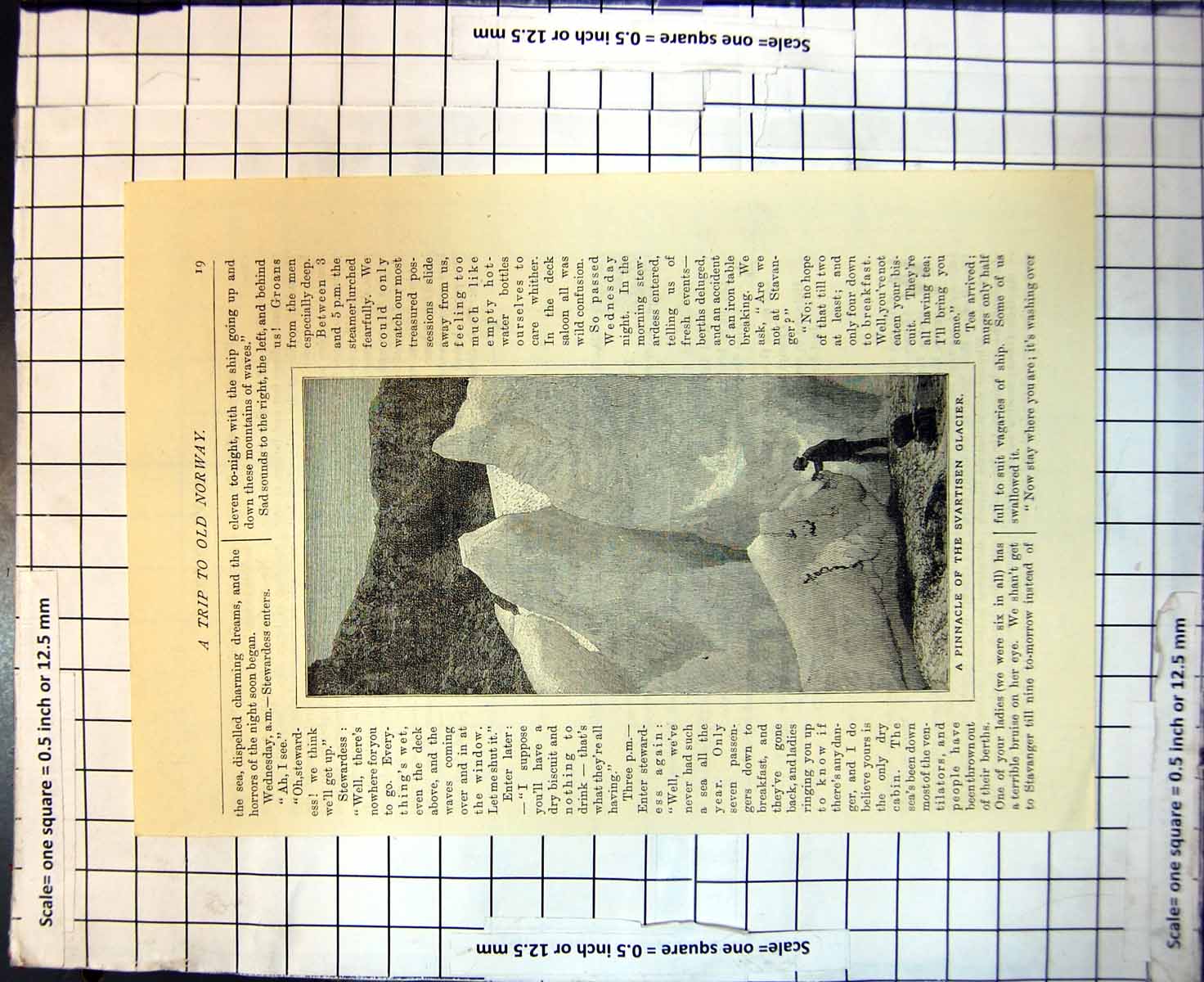Original Old Antique Print Pinnacle Svartisen Glacier Norway 1888Victorian