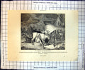 Antique Old Print Milking Reindeer Bucket Man Hing Deer Rope Tent Lapland
