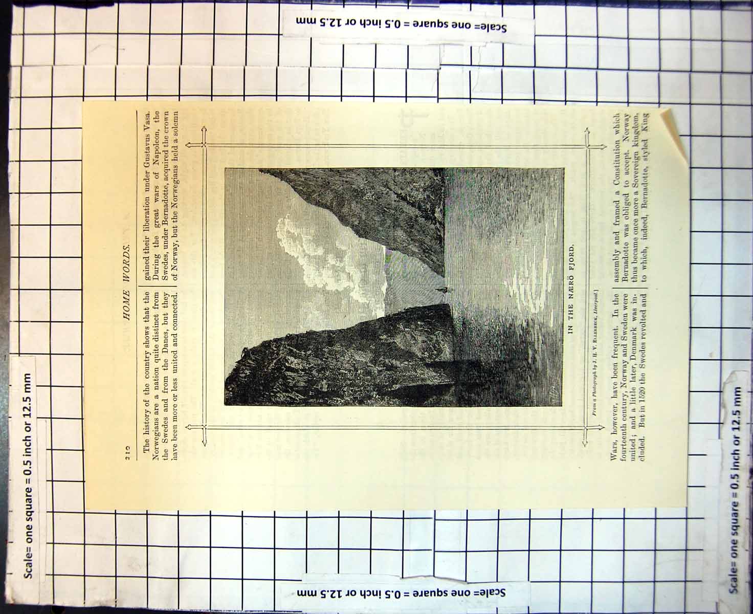 Original Old Antique Print Boat Naero Fjord Norway Mountains 1888Victorian