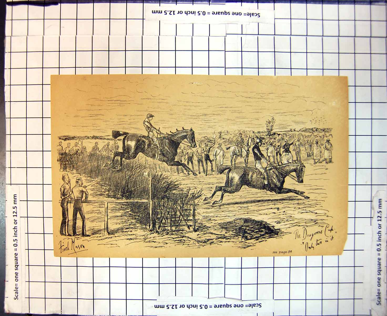 Original Old Antique Print Horse Race Dragons Cup Only Two In It Finch Mason