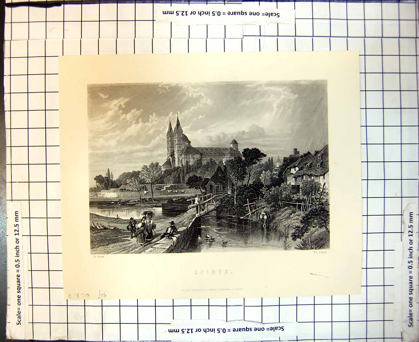 Old Spires Cathedral Town River Rhine Bridge B Foster W Capon C 1870Victorian