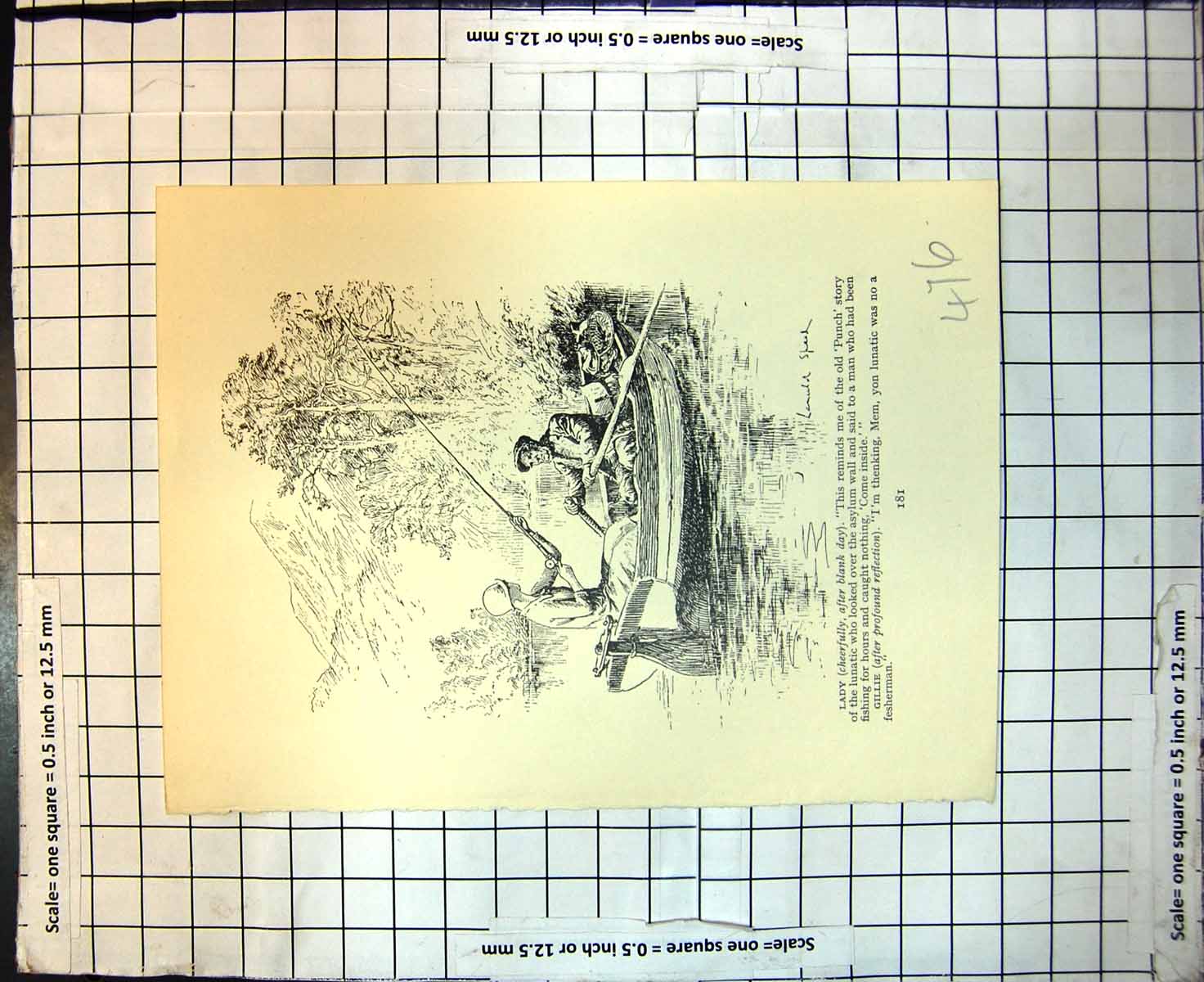 Old Comic Sketch Lady Gillie Fishing Judgment Elder Discussing Minister