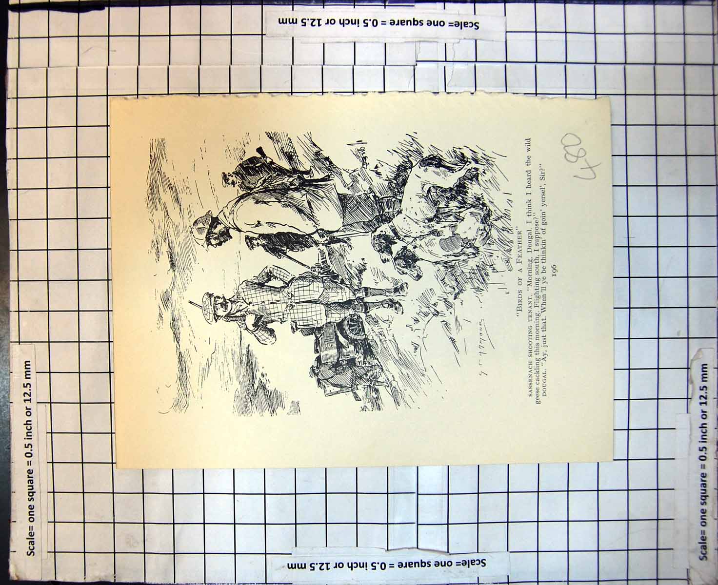 Old Print Comic Sketch Sassenach Shooting Tenant Monarch Glen Sportsman