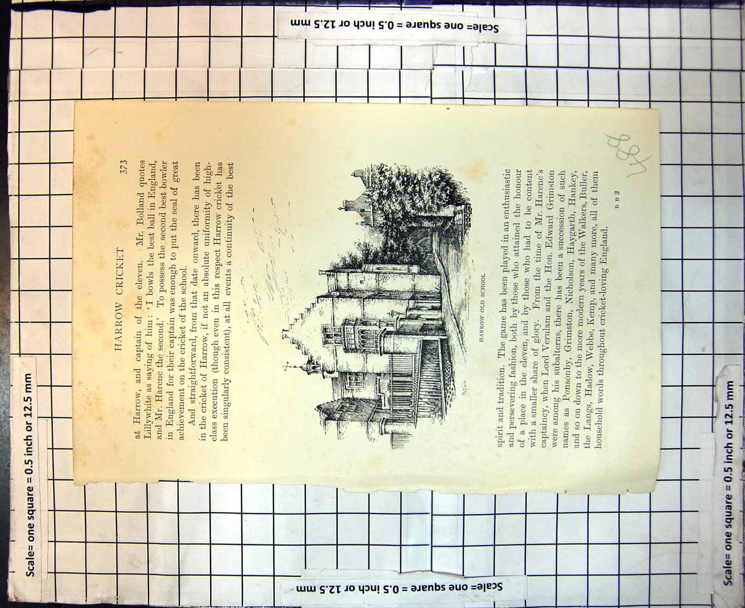 Original Old Antique Print Harrow School Library Harrow