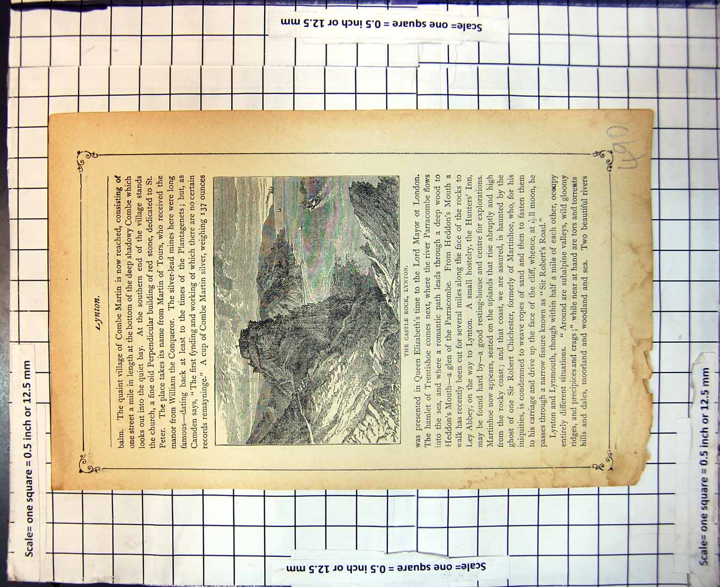 Antique Print Castle Rock Lynton Wild Ridges Lynmouth Town Two Rivers Join