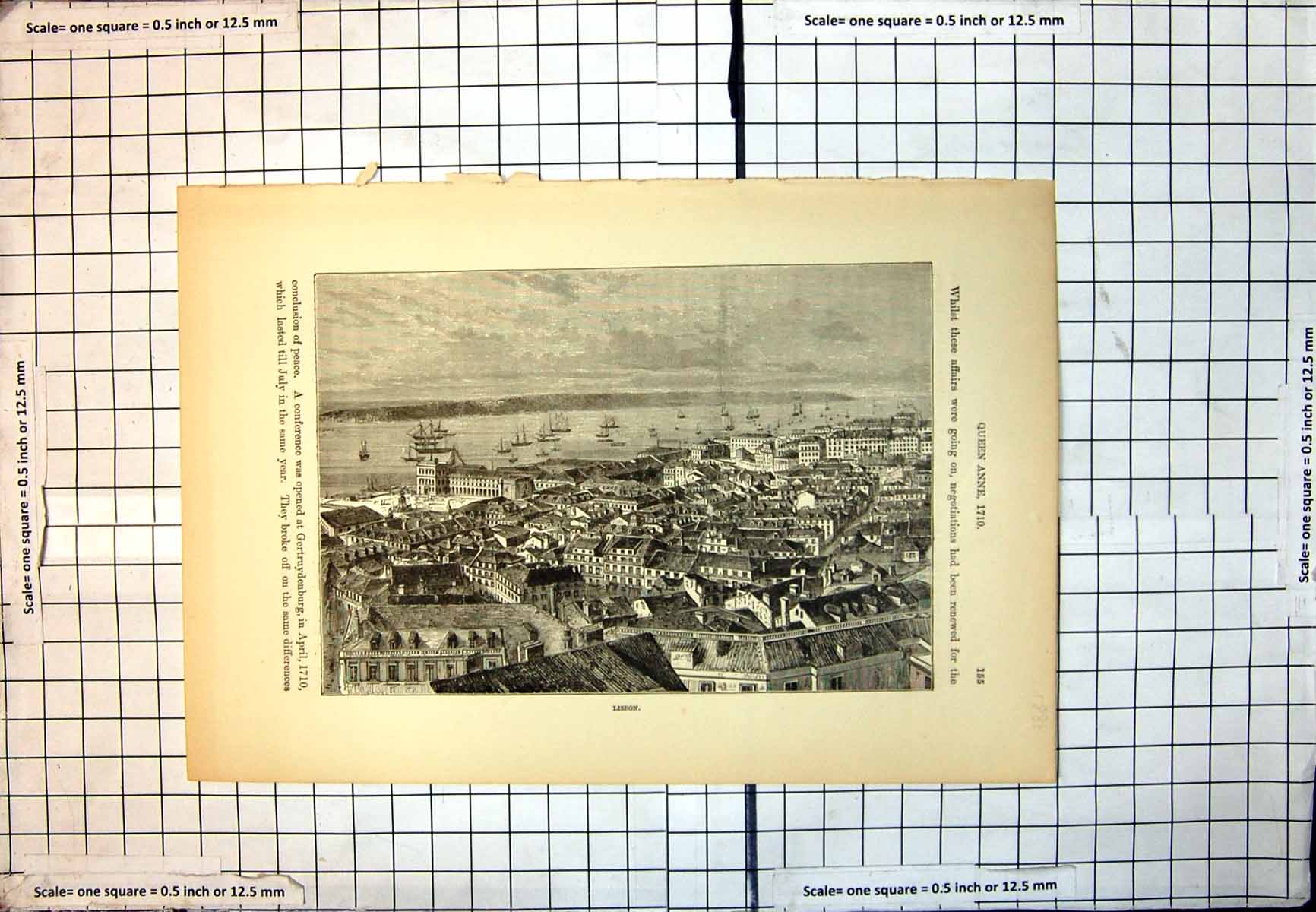 Antique Print Lisbon View Town Bay Buildings RoTops Sailing Boats 1888 107J 19th