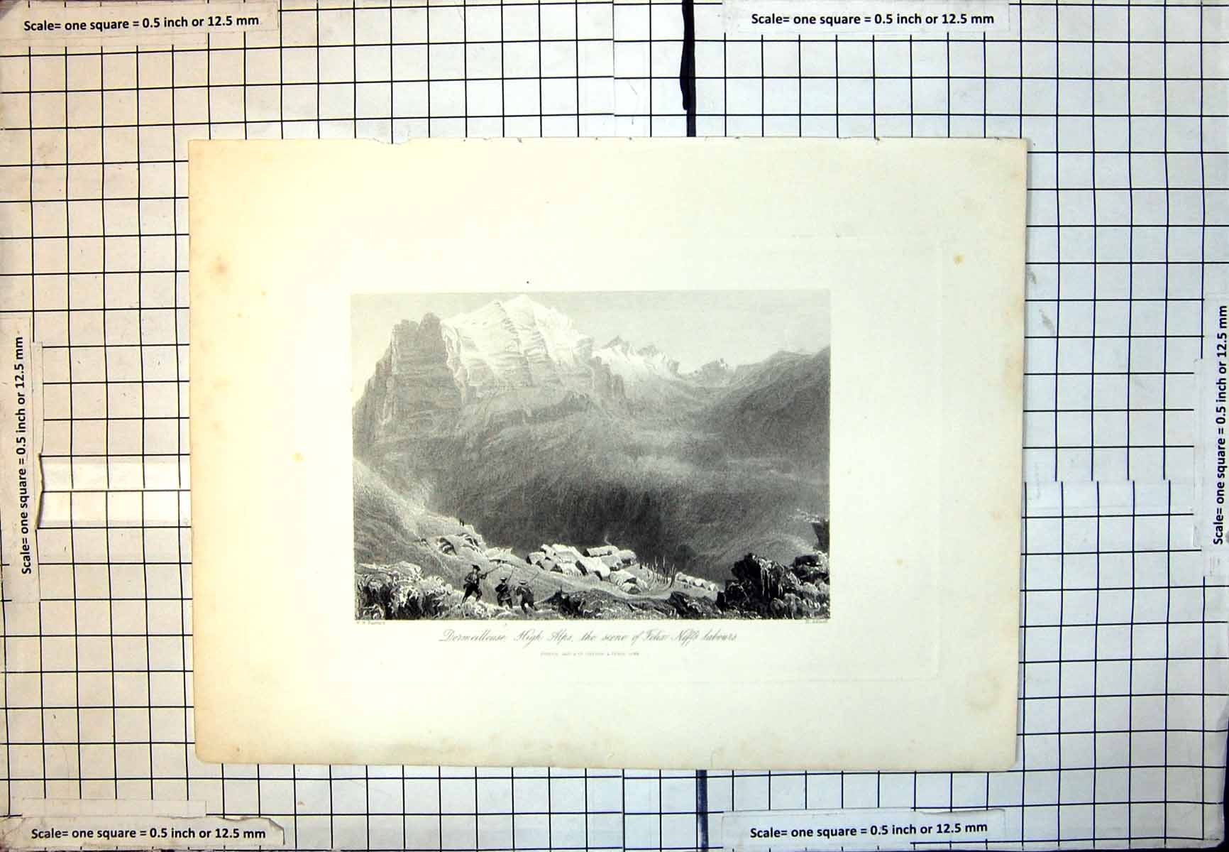 Old Print Dormeilleuse High Alps Scene Felix Neffs Labours Mountains 113J