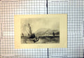 Print Smyrnae Sailing Ship Rowing Boat Fortifications Hillside Town C1865 114J