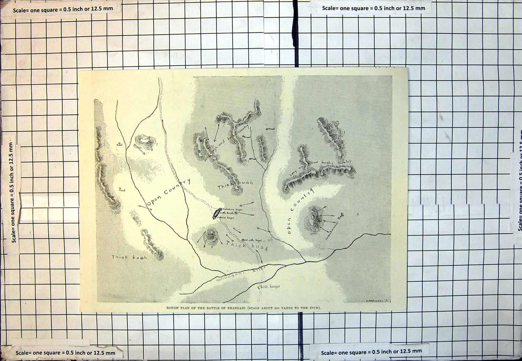 Old Print Rough Plan Battle Shangani Victoria Laager Salisbury Cattle Kraal 119J