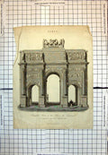 Old Print Triumphal Arch In Place Du Carousel Paris Statuary Frescoes 124J