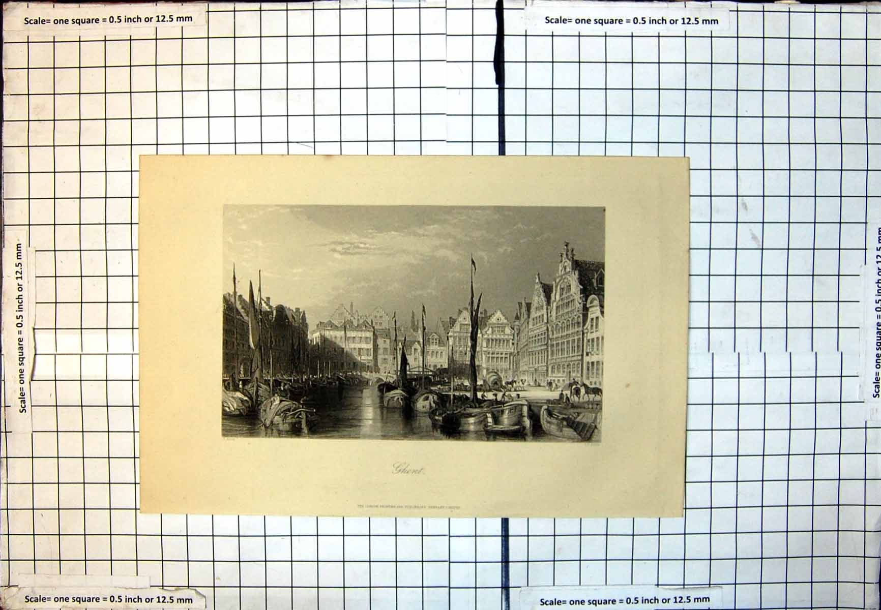 Old Ghent Harbour Fishing Sailboats Waterside Buildings People C1865 134J 19th