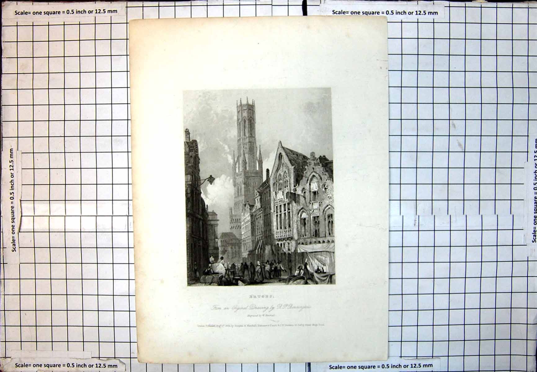 Old Bruges Cathedral People Street Scene Buildings Lantern Tower 135J