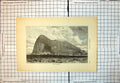 Antique Print Rock Gibralter Cliffs Water Buildings Grassland Trees Sky 140J