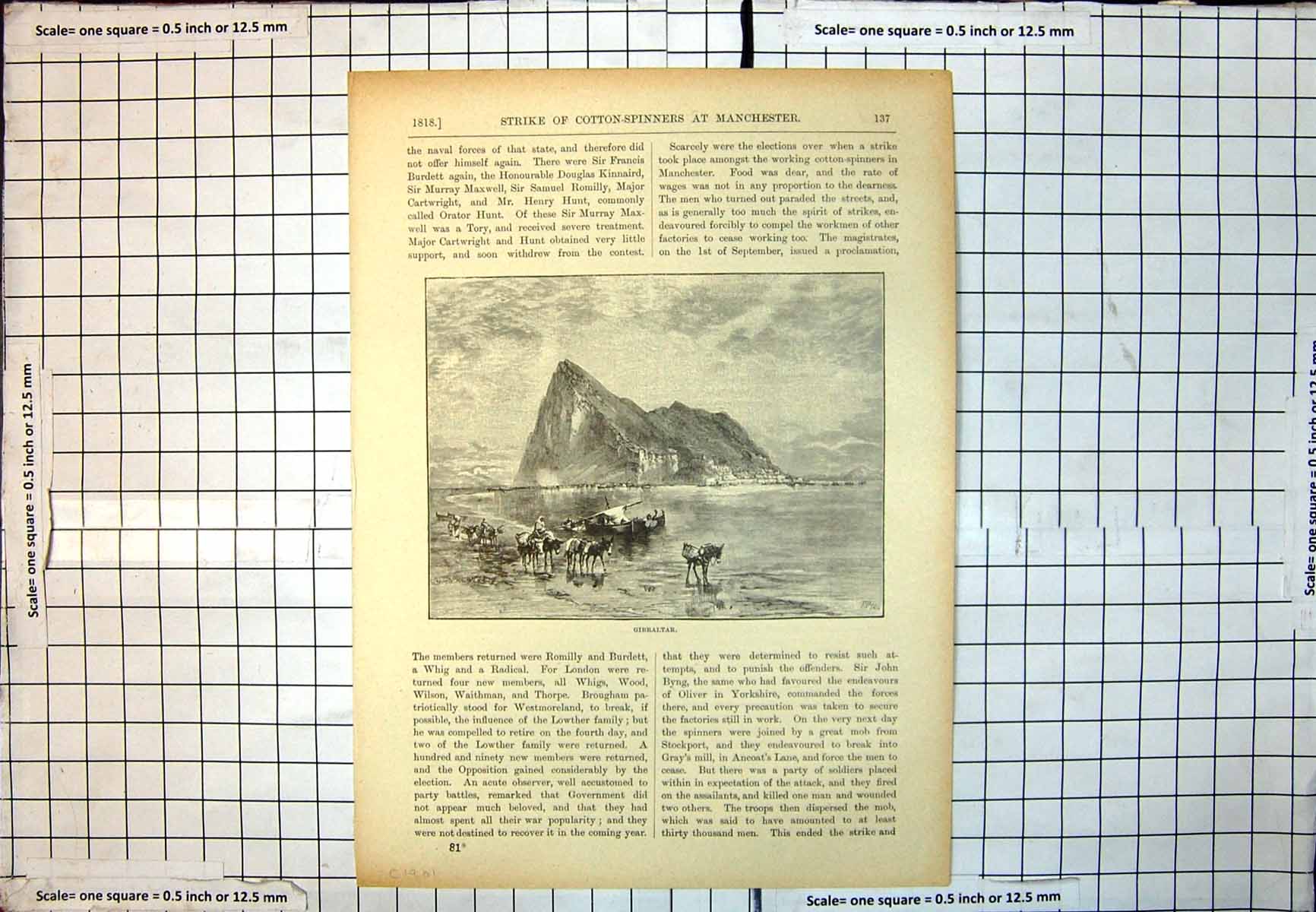 Old Gibralter Rock Buildings Cliffs Donkeys Foreground Boat C1901 143J Victorian