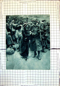 Old Print Greeting Siers Home War Pack Kit Bags Children Wives Train 149J