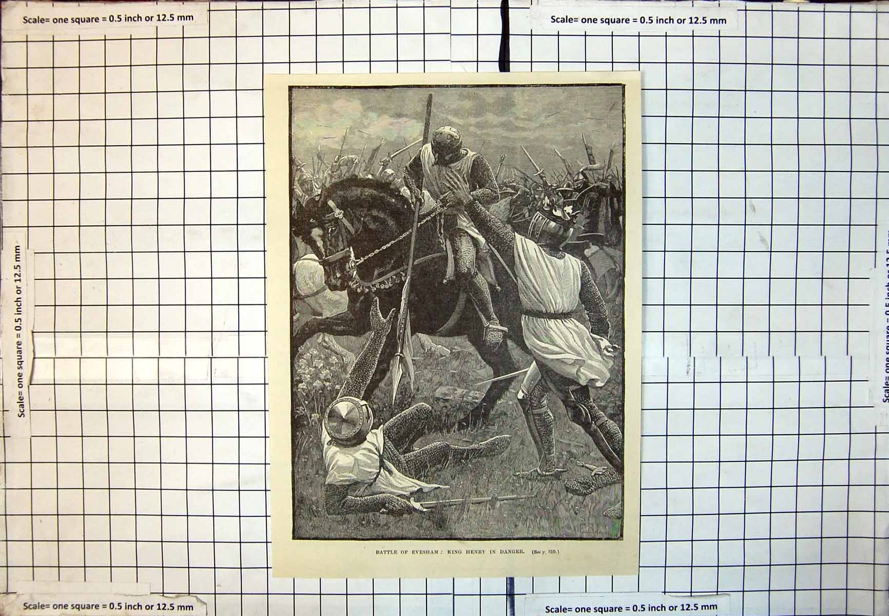 Old Battle Evesham King Henry In Danger Knight Reaching For Lance 152J