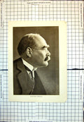 Old Print Rudyard Kipling Profile Portrait Suit Tie Moustache Glasses 157J
