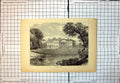 Antique Old Print Broadlands Exterior View House Across Pond Swans Trees 160J