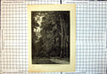 Antique Old Print Tower Merton From Garden Trees Bench Pathway Foliage 165J