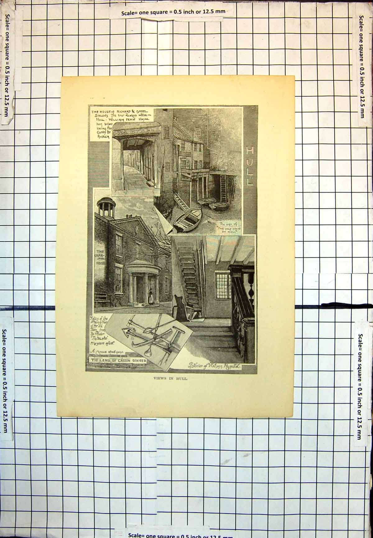 Print Views Hull Charter House Interior Watson'S Hospital Whaling Relics 167J