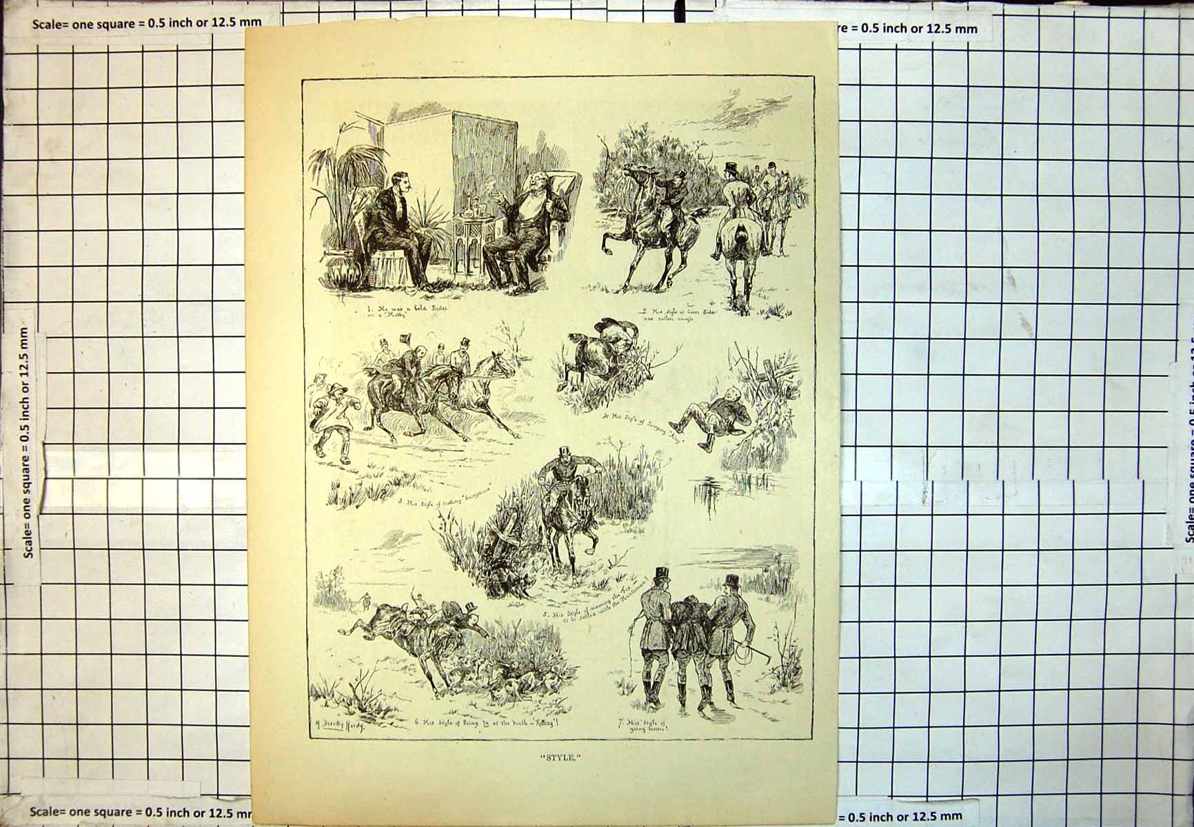 Old Print Style When Fox Hunting Mishaps An Amateur Hobby Rider Falls 168J