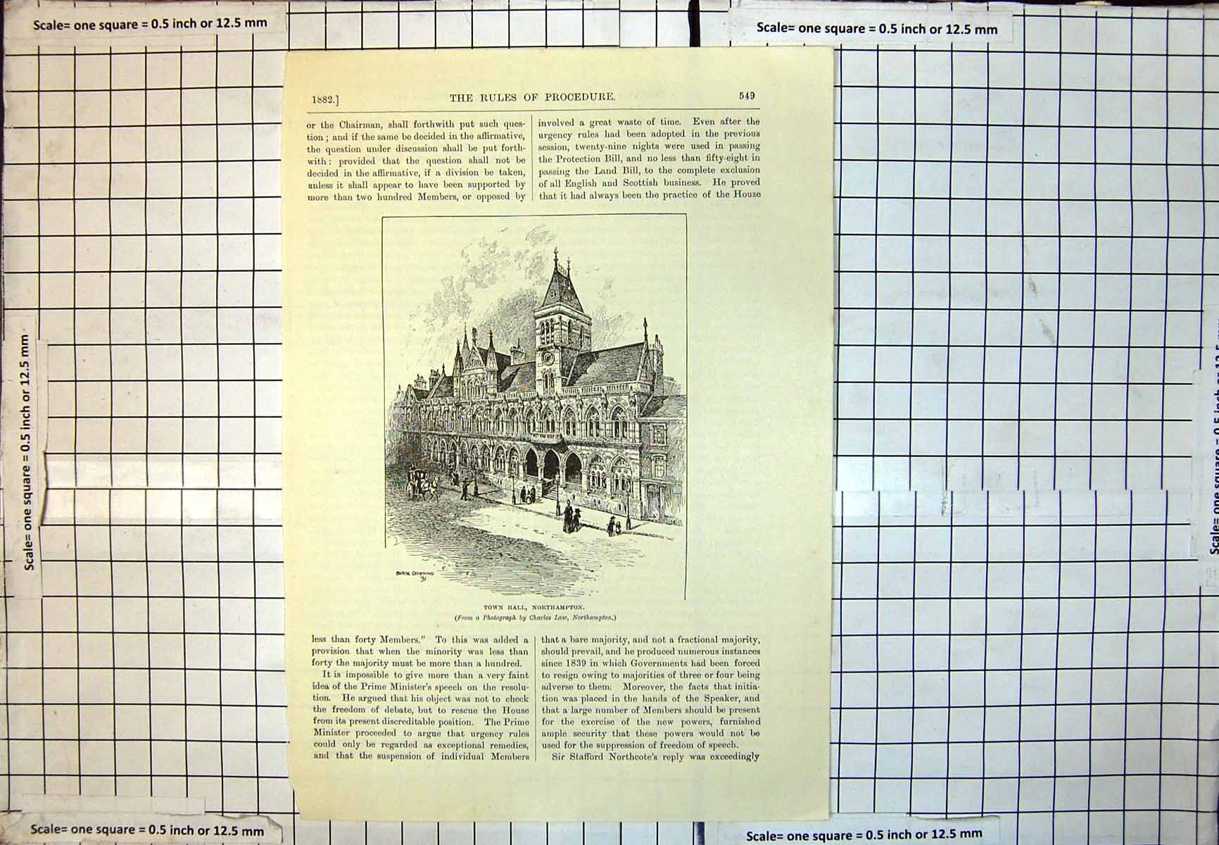 Old Print Town Hall Northampton Stairway Arched Entrance Tower Clock 171J