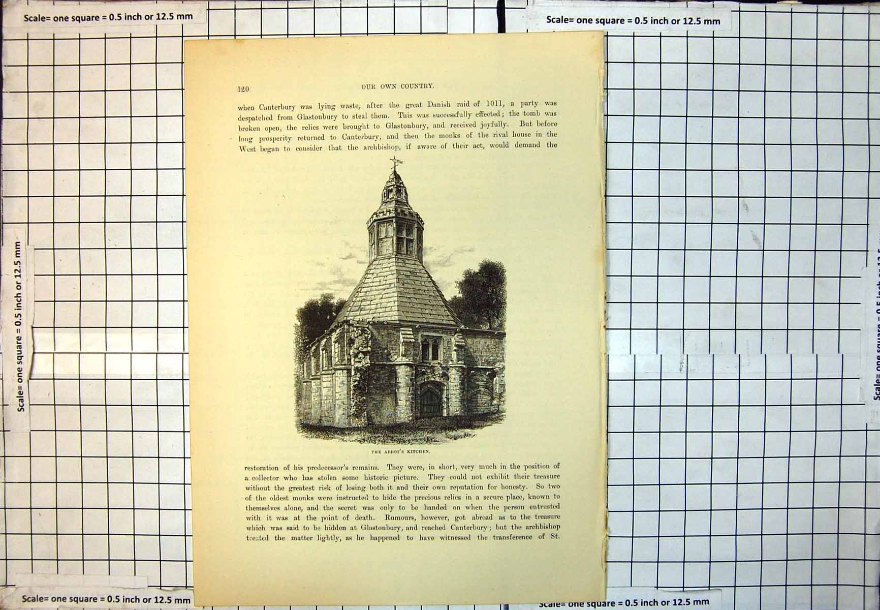 Antique Old Print The Abbot'S Kitchen Glastonbury Abbey Tiled RoOctagonal 180J