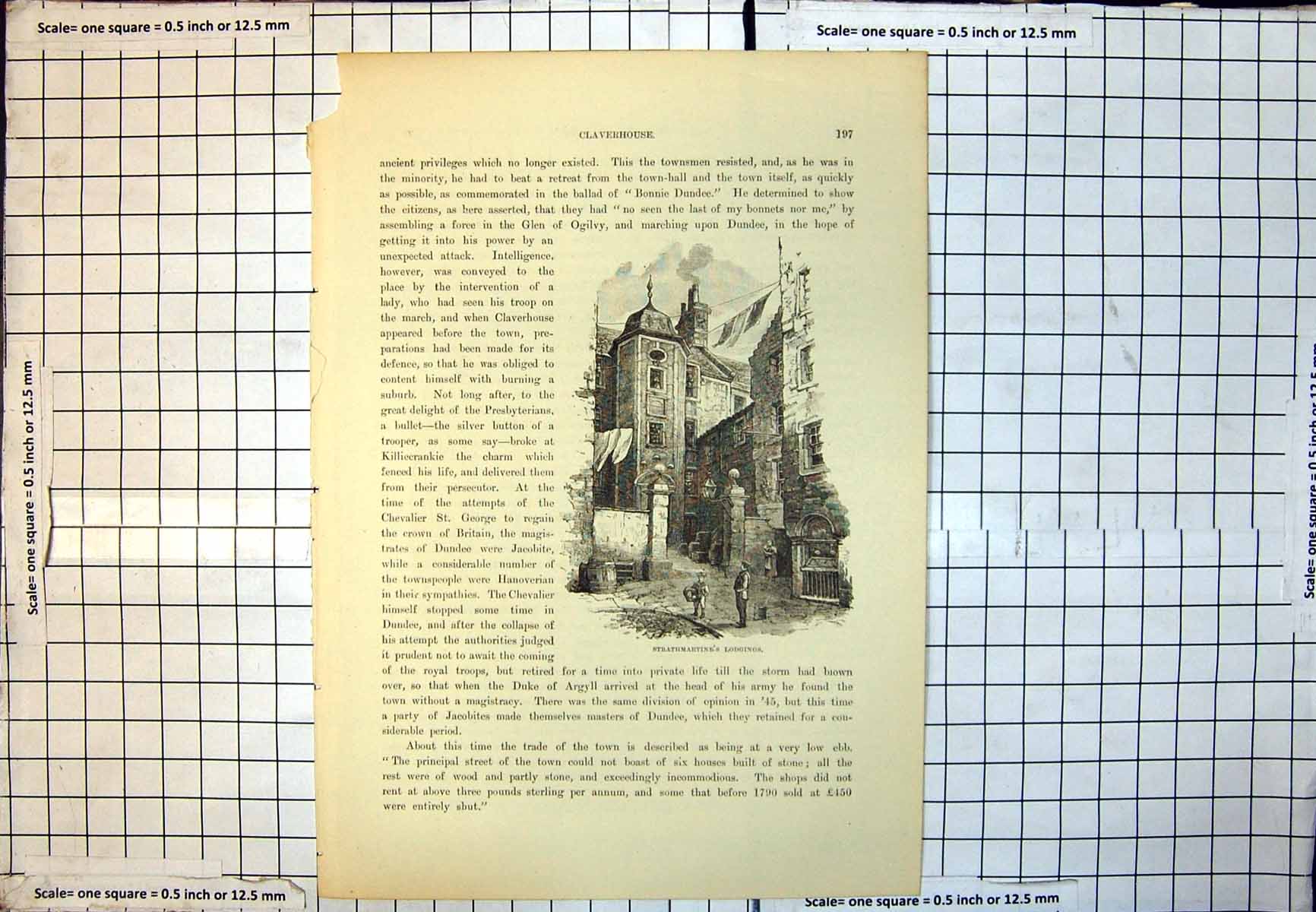 Antique Old Print Strathmartine'S Lodgings Mansion Dundee Small Courtyard 186J