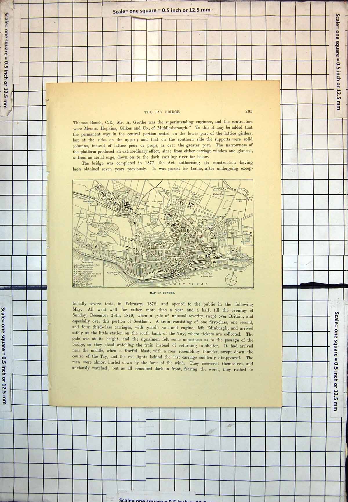 Old Print Map Dundee Scotland Firth Tay Bridge Railway Lines Streets 189J 19th