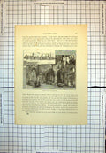 Old Print Netley Abbey Ruins Foliage Archways Hospital Large Building 192J 20th