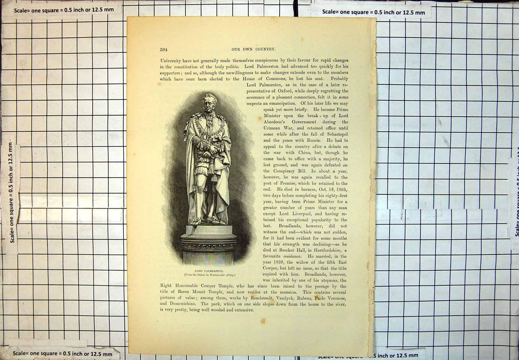 Old Lord Palmerston From Statue Westminster Abbey Regalia Plinth 195J 20th