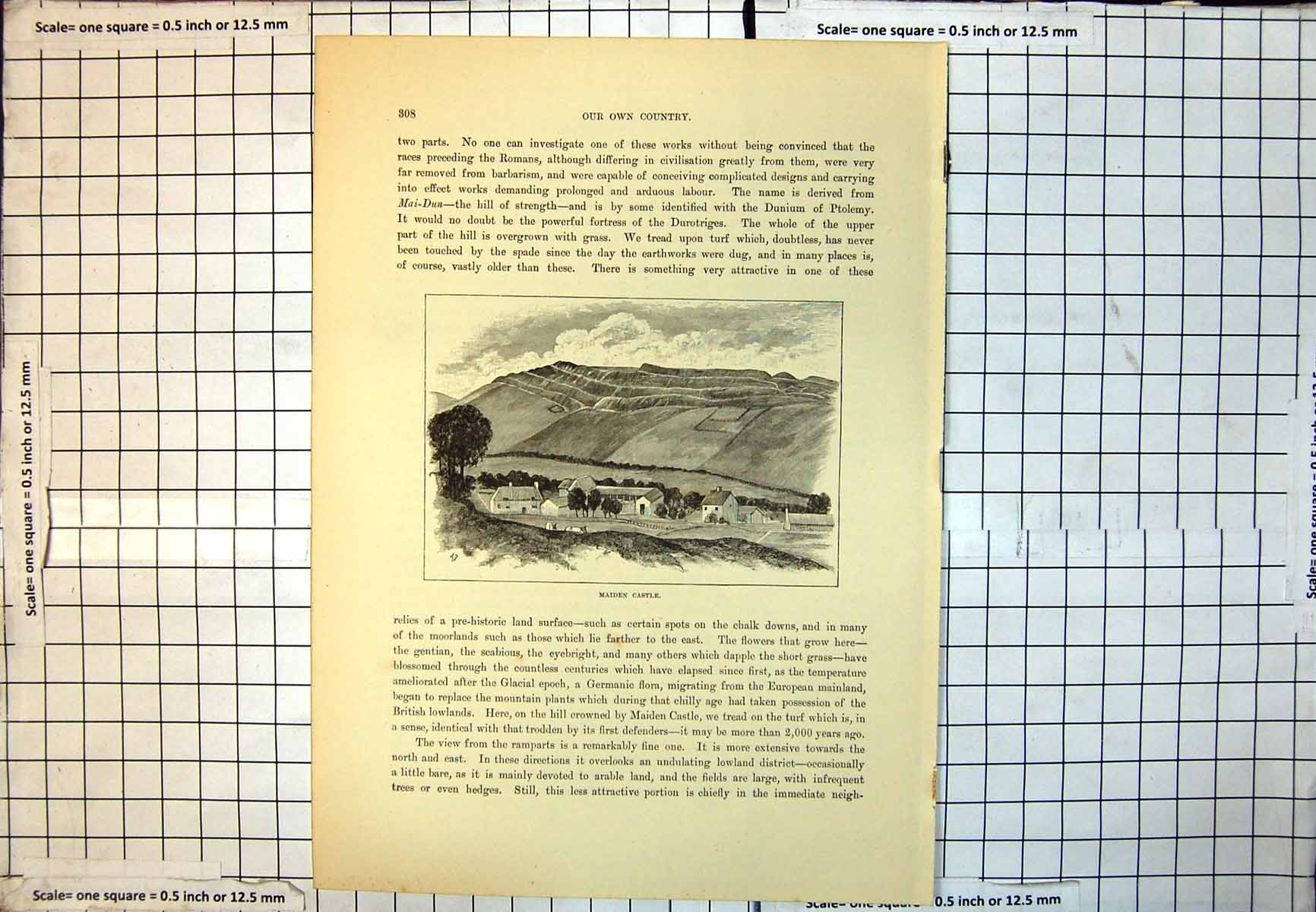 Old Maiden Castle Iron Age Hill Fort Dorset View Escarpments Farm 199J 20th