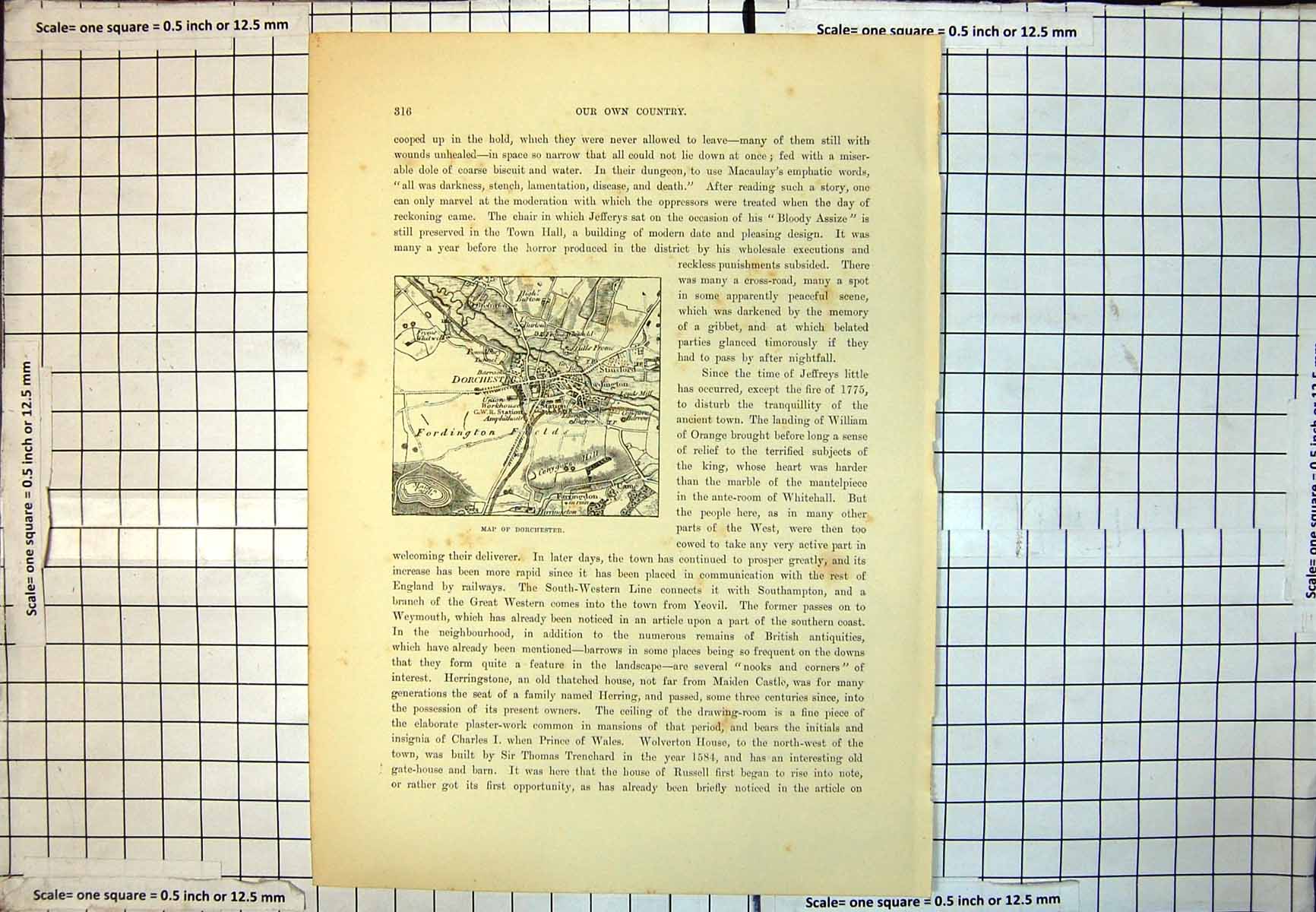 Old Map Dorchester Dorset Fordington Fields Maiden Castle Stinsford 204J