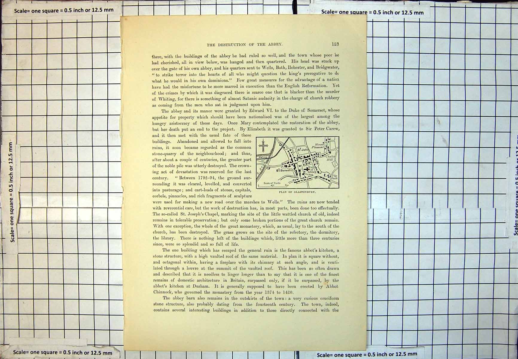 Print Plan Glastonbury St. Benedict John Ruins Abbey Bath Mount Pleasant 215J