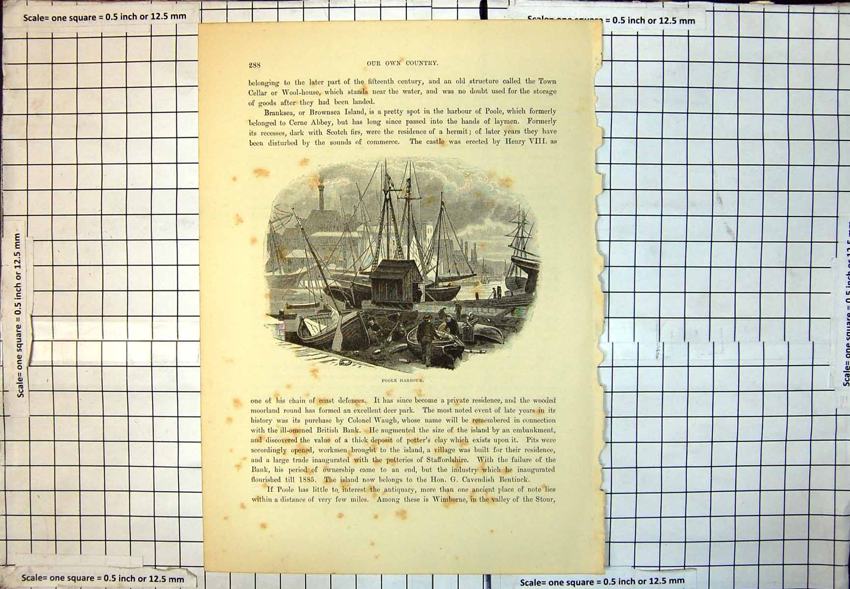 Antique Print Poole Harbour Rowing Boats Being Mended Sailing Buildings 216J