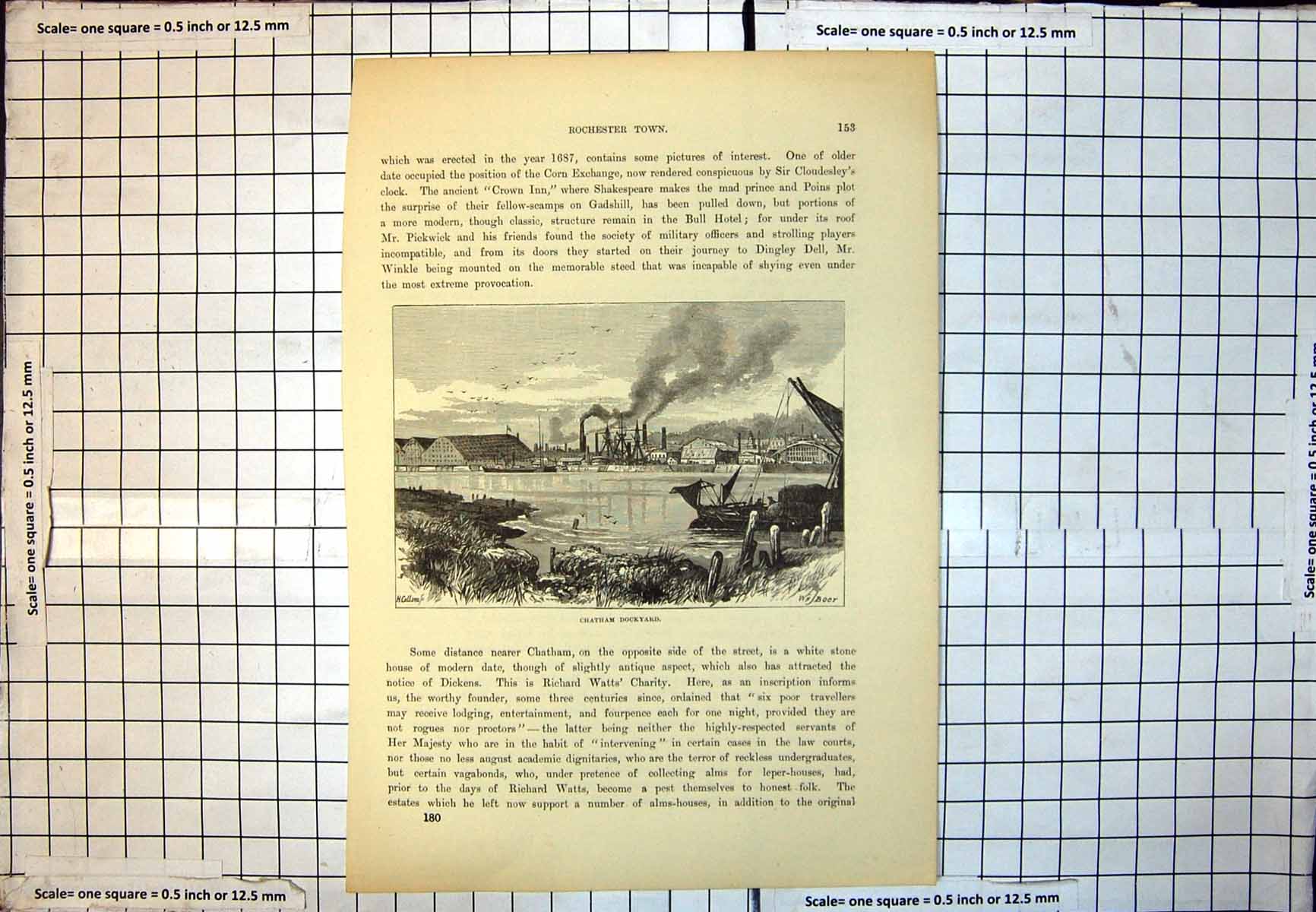 Old Chatham Dockyard Sailing Boats Steamer Factory Chimneys Water 228J
