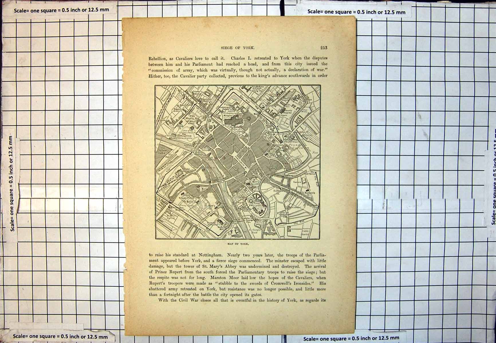 Old Map York Clifford Tower Castle Guild Hall Minster St. Mary'S 229J