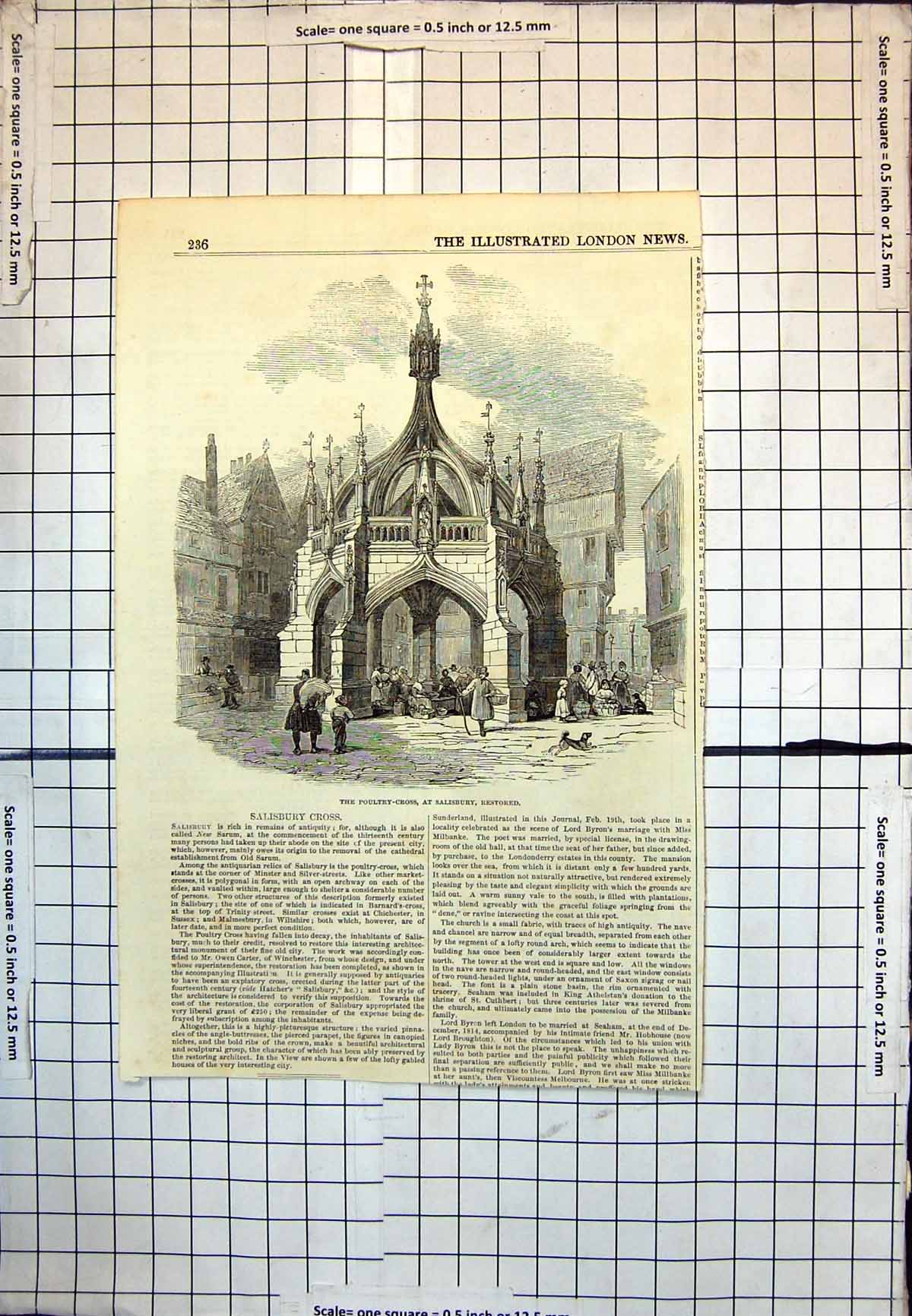 Antique Print Poulty-Cross Salisbury Restored Market In Progress People 250J