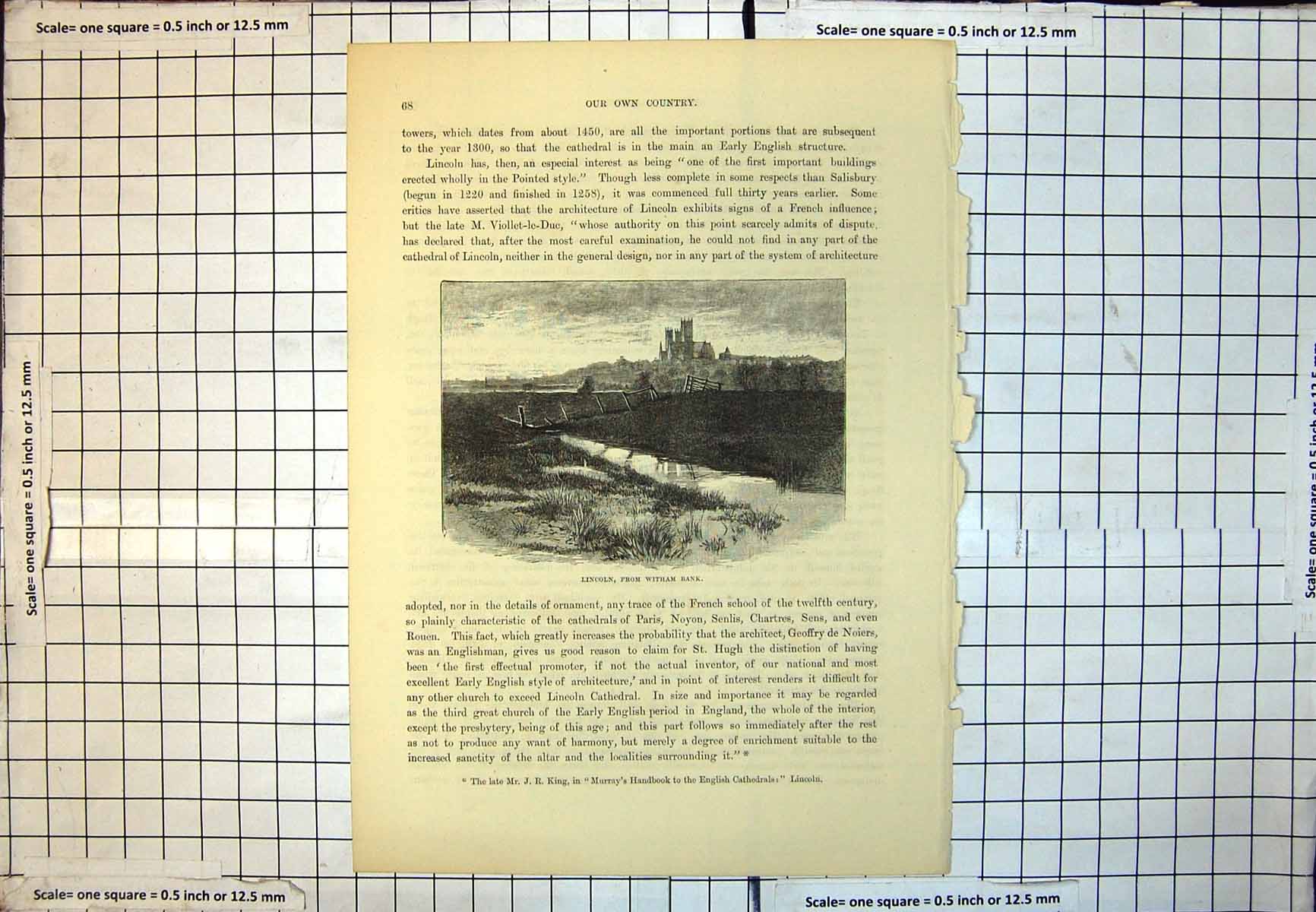 Old Lincoln From Witham Bank Distant View Buildings Gate Fence Water 255J
