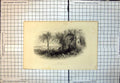 Antique Print Langsyde Scene Defeat Mary Queen Scots Ruins Tower Trees 272J