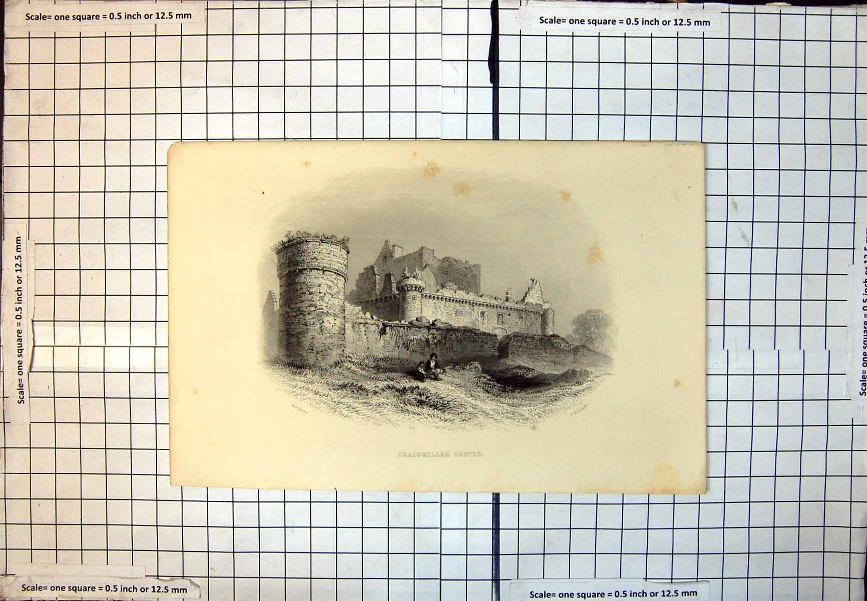 Antique Print Craigmillar Castle Round Towers Walls In Disrepair Square 274J