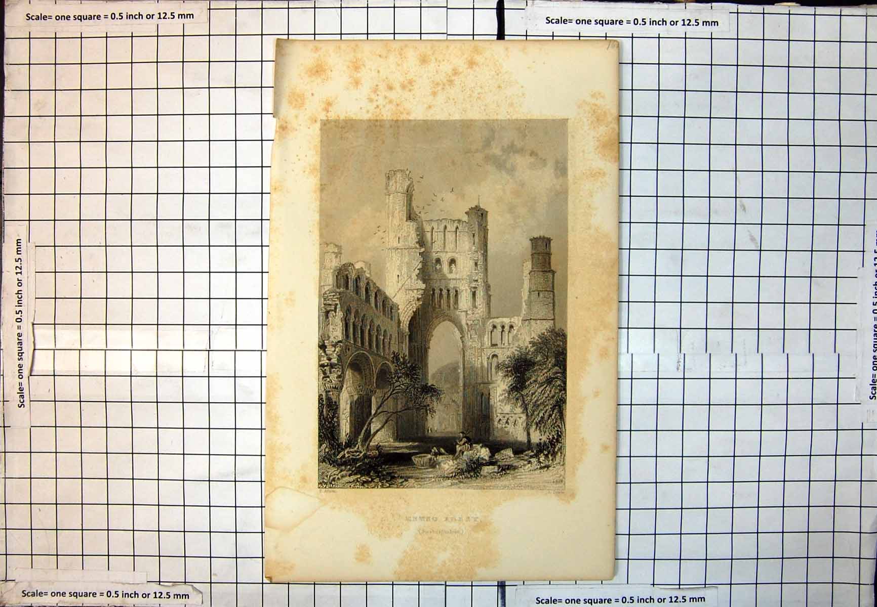 Old Kelso Abbey Piper Playing Amongst Ruins Tall Archways Windows 282J