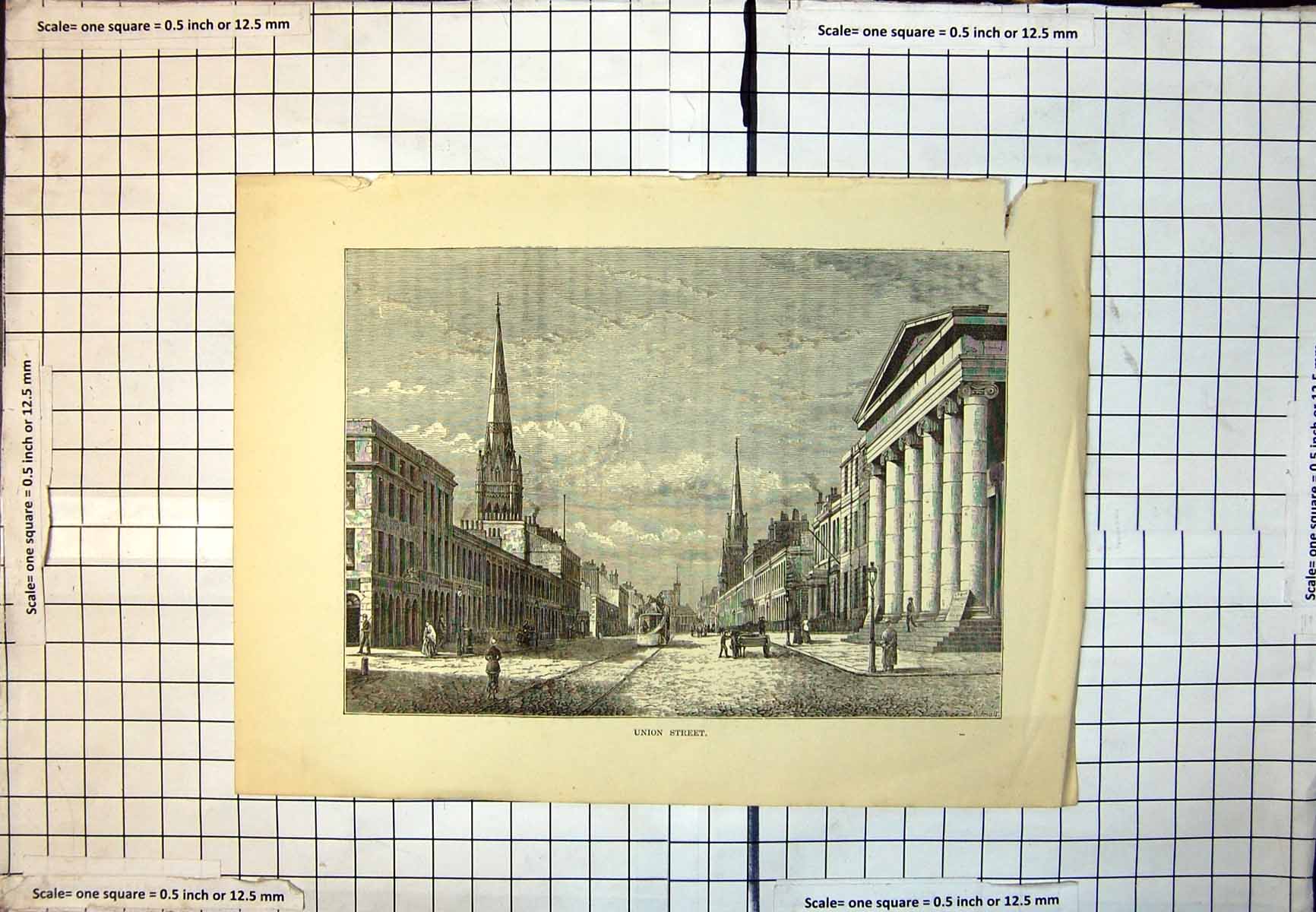 Old Union Street Aberdeen Tram Car Music Hall Columns Horse Cart 297J