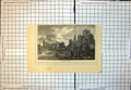 Old Print Dunfermline Abbey Ruins Arches Graveyard Gravestones Trees 299J