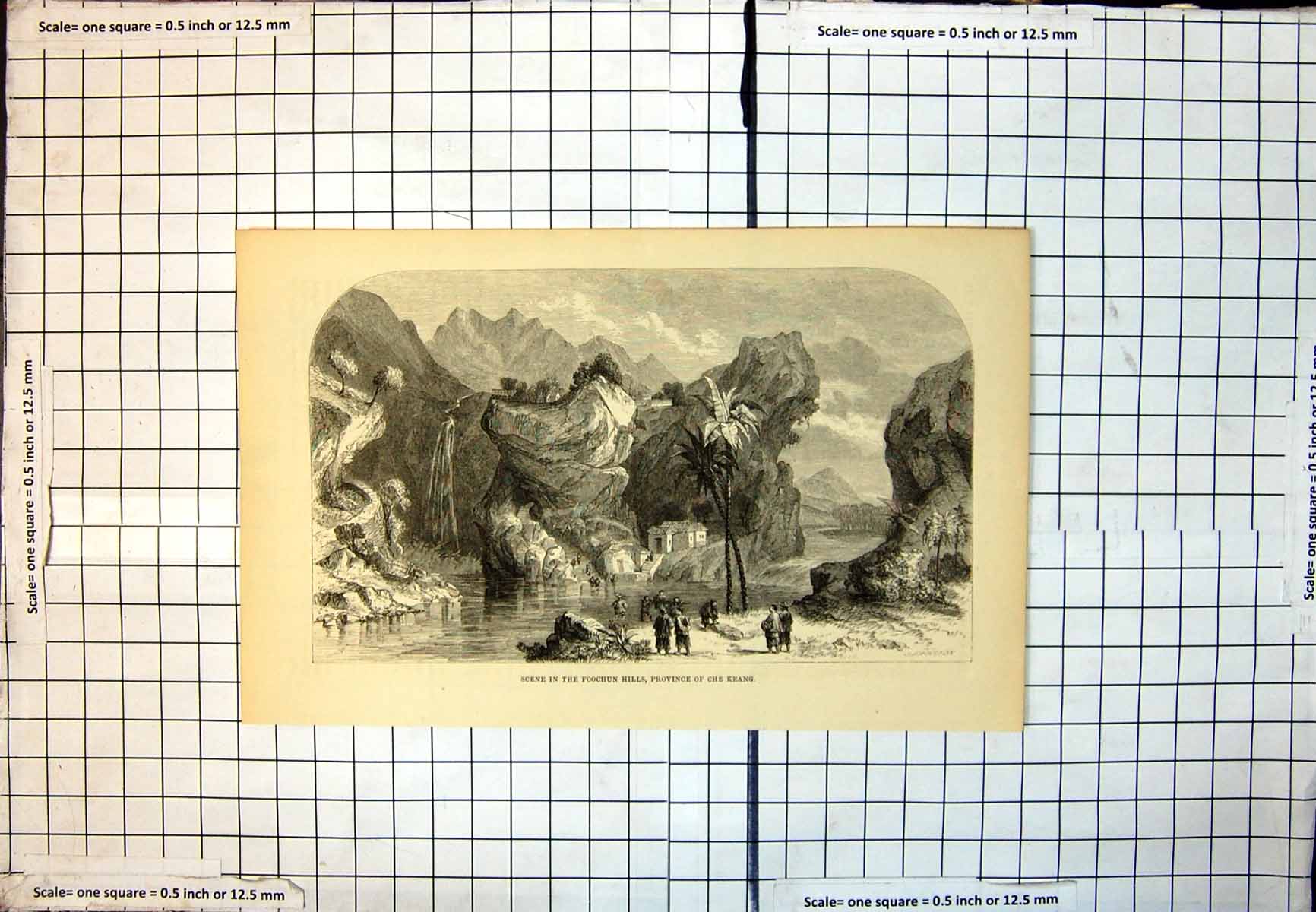 Old Scene Foochun Hills Province Che Keang China Waterfall Palms 303J