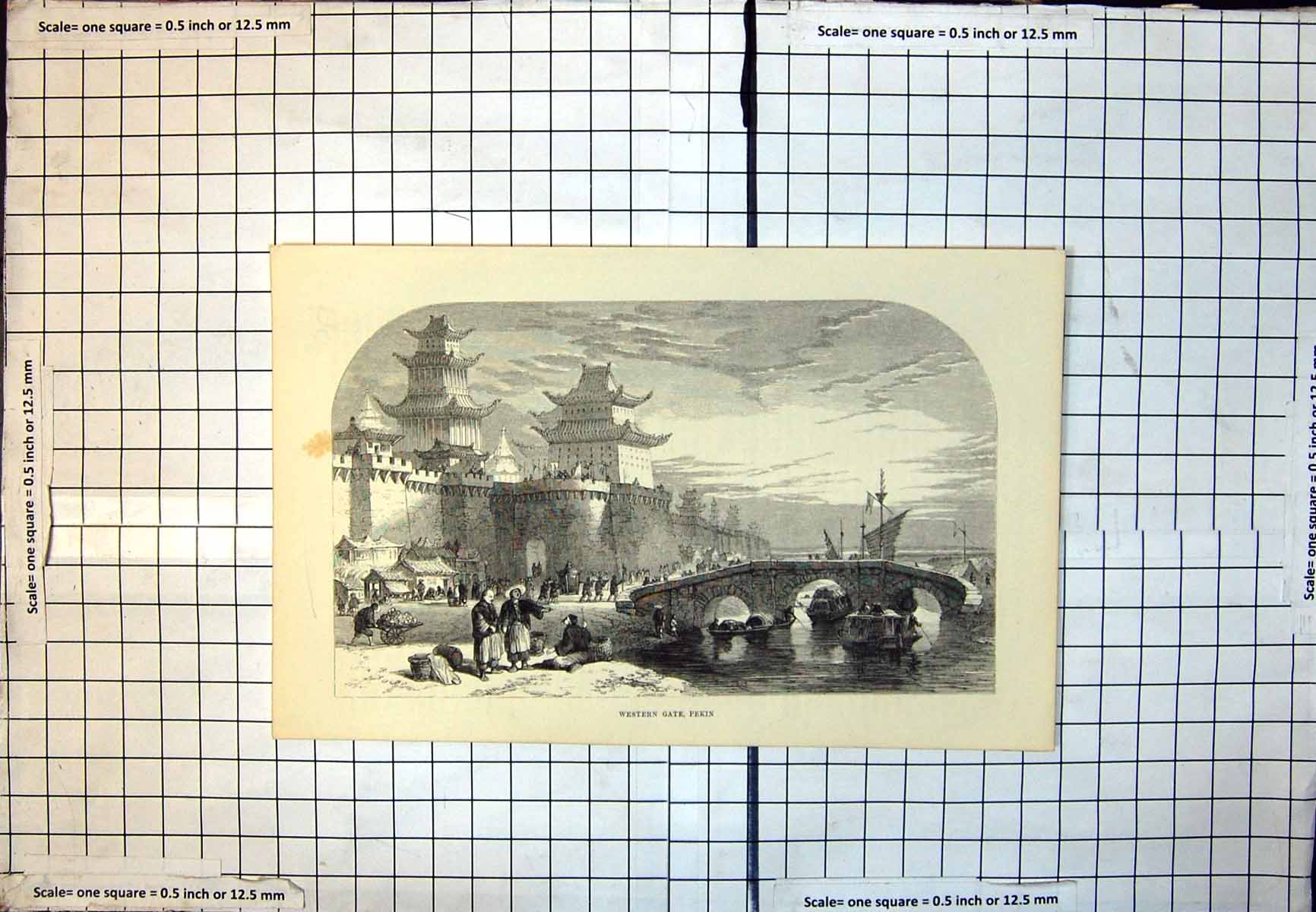 Old Western Gate Pekin Peking People Waterside Bridge Boats Carts 304J