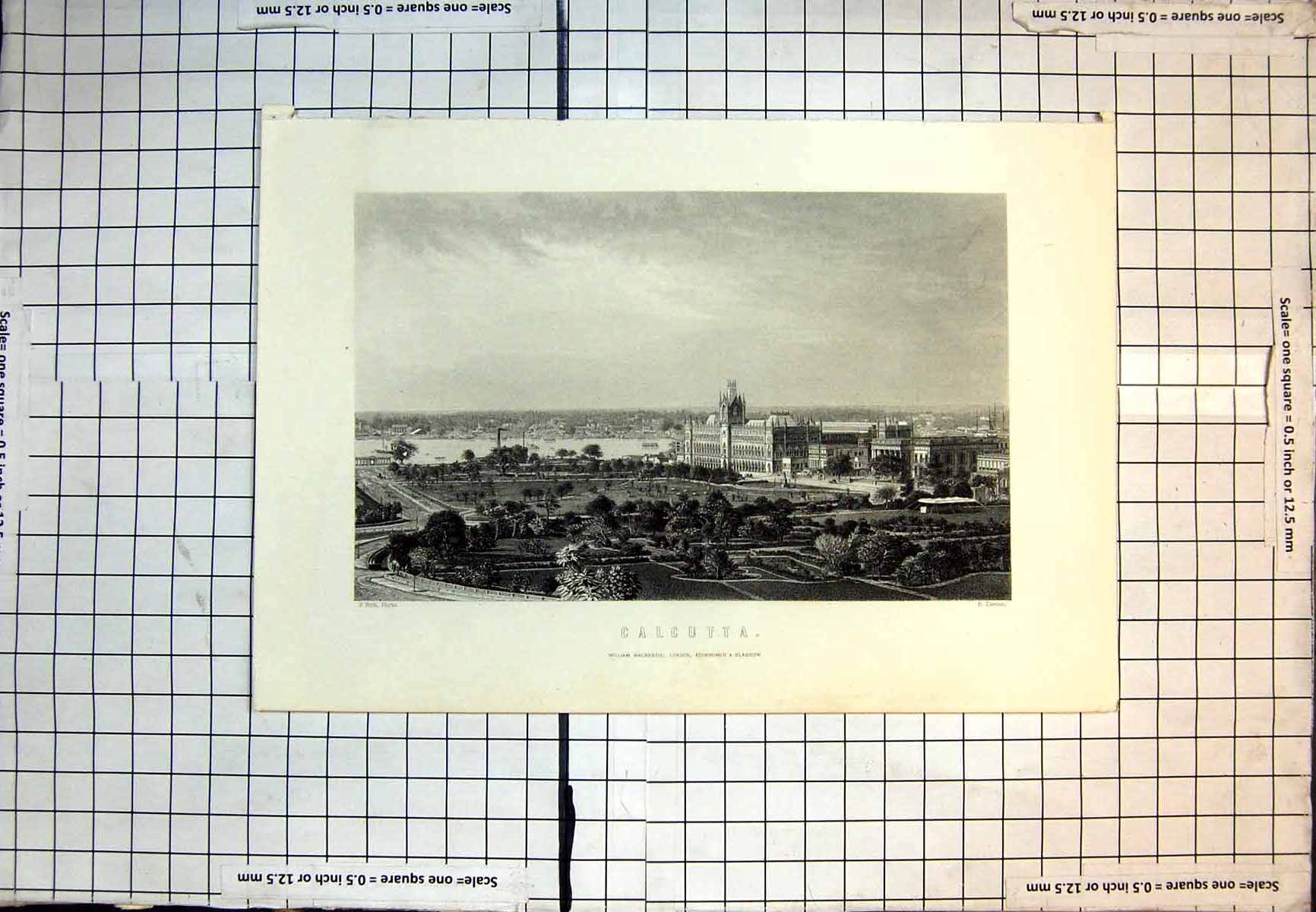 Old Calcutta From Photo F. Frith Large Buildings Gardens River Boats 305J