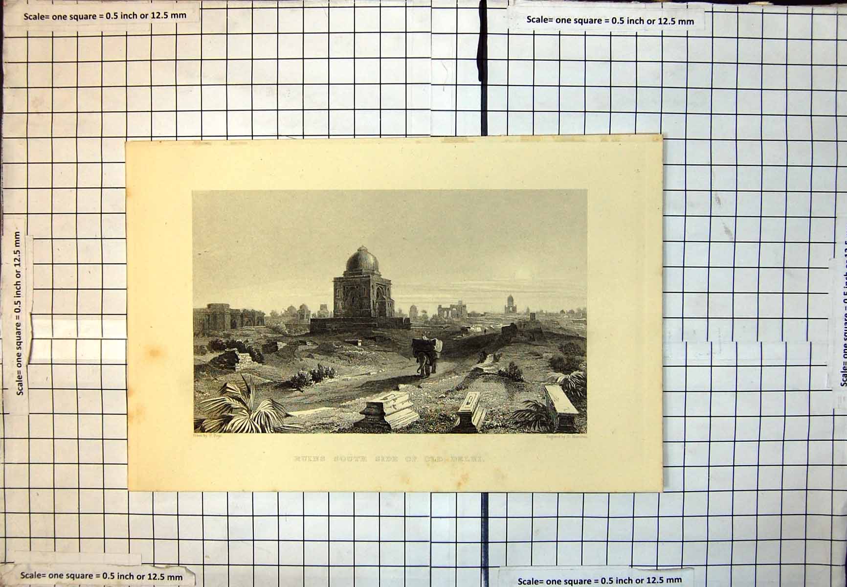 Old Print Ruins South Side Delhi Domed Building Elephant Loaded C1865 306J 19th