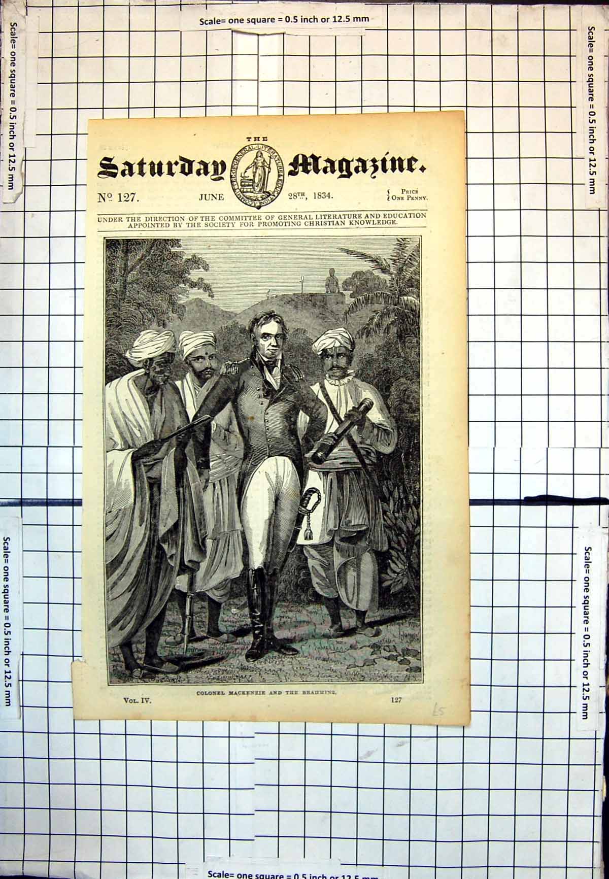 Old Print Colonel Mackenzie Brahmins Robed Gentlemen Palm Trees 1834 315J 19th